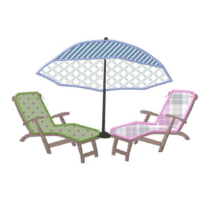422 - 2 chaises longues et parasol