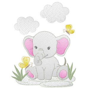 744 - Éléphant & papillon